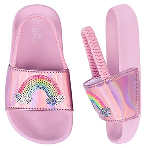 Holographic Girls Flip Flops Summer Sliders | Rainbows | Pink