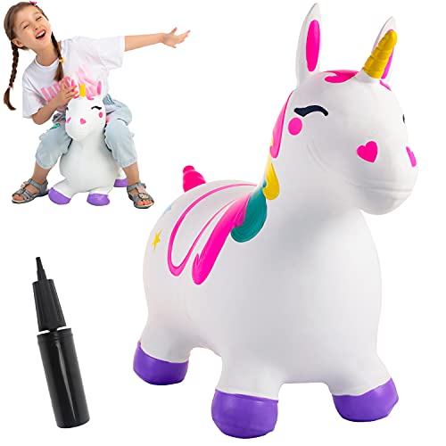JOYIN Unicorn Bouncy Horse Kids Ride On Toy, White Inflatable Hopper Bouncy Unicorn, Hopping Animal Toy for Kids Toddlers Boys Girls Indoor Outdoor