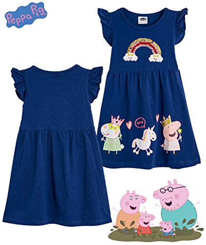 Peppa Pig Girls Dresses 100% Cotton Rainbow Dress - Clothes for Toddlers and Girls for Girls Aged 2 3 4 5 Years Old (2-3 Years, Navy Blue)