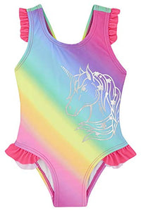 Rainbow unicorn swimming costume