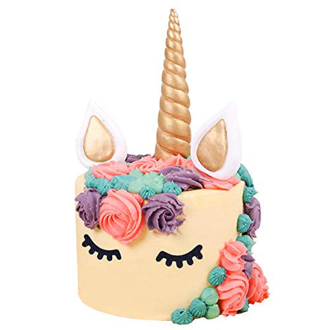 Unicorn Cake Topper Set with Horn - Gold