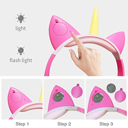 Cute Unicorn Headphones With LED Glowing Ears | Volume Limiting Kids Headset