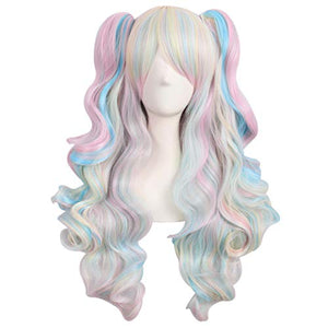 Pastel Multi-Coloured Long Curly Unicorn Cosplay Wig (Pink/Blue/Blonde)