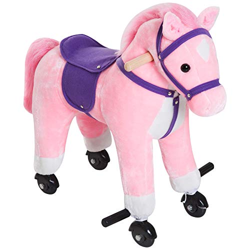 Wooden Action Unicorn Pony Wheeled Walking Horse | Pink & Purple | HOMCOM
