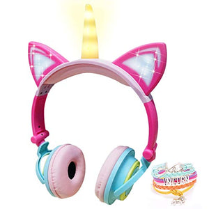 Cute Unicorn Headphones With LED Glowing Ears | Volume Limiting Kids Headset 