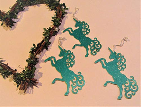 3 Unicorn Christmas Tree Decorations | Green Glitter
