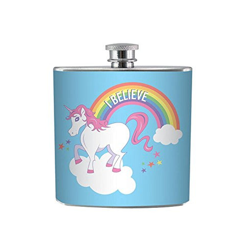 I Believe Unicorn Hip Flask | Sky Blue | Gift Idea 
