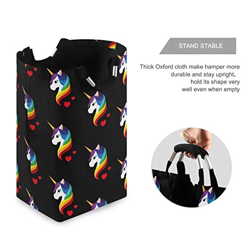 Black Rainbow Heart Unicorn Laundry Basket Or Storage Bin with Handles
