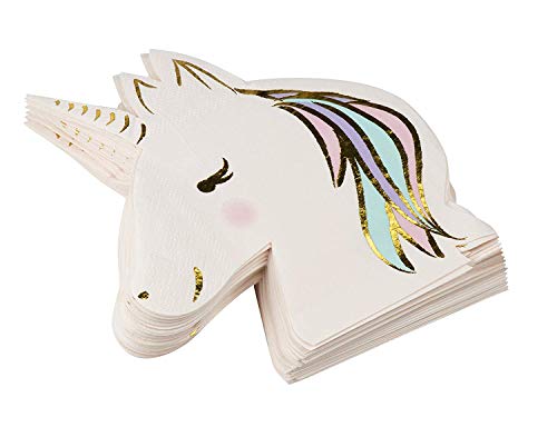 Disposable Paper Cocktail Napkins (50-Pack) - Unicorn Die-Cut Shaped Design with Gold Foil, 3- Ply, Folded: 6.5 x 6.3 Inches