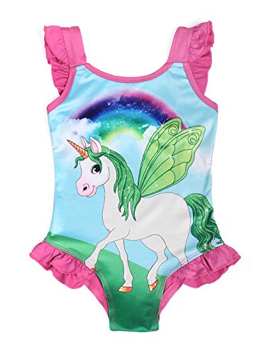 Green, pink, blue unicorn rainbow swimming costume