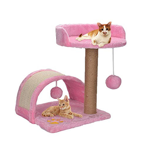 Pink Cat Tree Scratching Post | Kitten Play Towers Activity Centre With Toys And Bed 