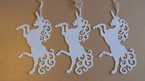 3 Unicorn Christmas Tree Decorations | White Glitter