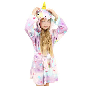 Soft Unicorn & Stars Hooded Bathrobe- Dressing Gown - Sleepwear for Kids 