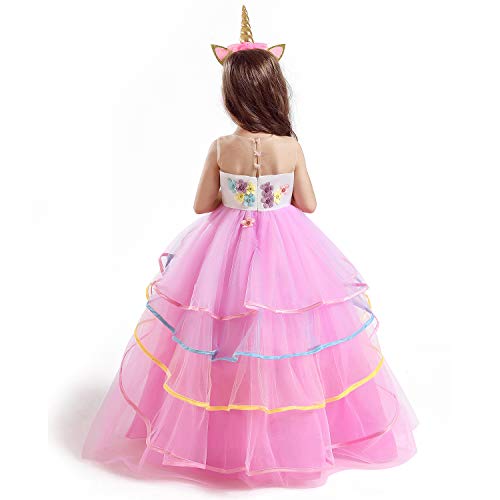 Frilly Unicorn Girls Dress With Pink Ruffles 