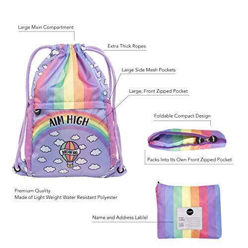 Kids Rainbow Drawstring Bag Waterproof PE Kit Bag Swimming Bag