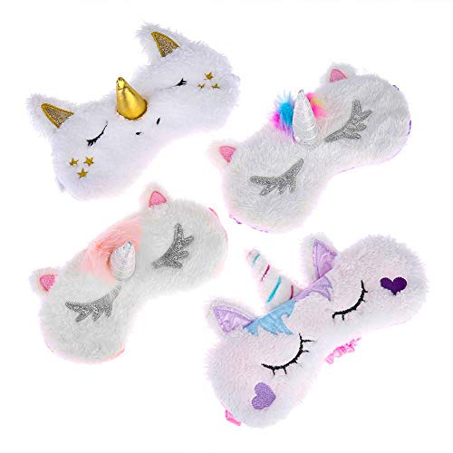 4 Pieces Unicorn Sleep Masks, Soft Plush Blindfold for Women & Girls