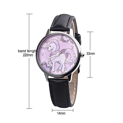 Cute Simple Purple Unicorn Arabic Numerals Alloy Strap Quartz Women Girl Children Wristwatch, Silver