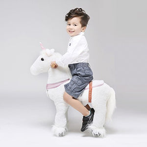 Unicorn with Horn Rocking Horse White Pink Plush Ride On Toy
