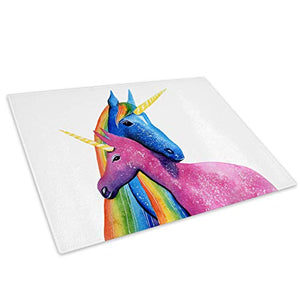 Hugging Unicorns Rainbow Glass Chopping Board | Worktop Protector 