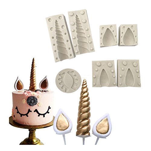 Silicone Unicorn Horn Mould Unicorn Cake Toppers with Ears and Eyes Mold Set 5 Pack