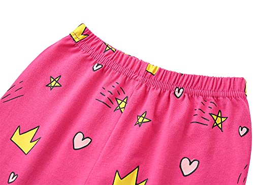 Qiilaro Girl's Pyjamas Unicorn Moon Short Sleeve Top Pants Sleepwear 2 Piece Outfit, Pink-white, 6 Years