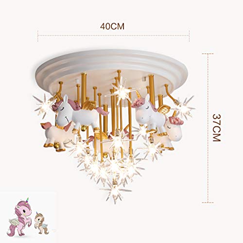 Unicorn Chandelier LED Ceiling Light, Creative Children's Room- White, Gold, Pink, Stars