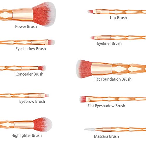 Rose Gold Unicorn Makeup Brush Set, 10 Pieces 
