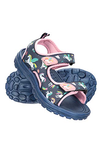 Mountain Warehouse Sand Girls Sandals - Neoprene Kids Beach Shoes, Durable Outsole Summer Shoes, Hook & Loop, Childrens Shoes -for Travelling, Beach Navy Kids Shoe Size 9 UK