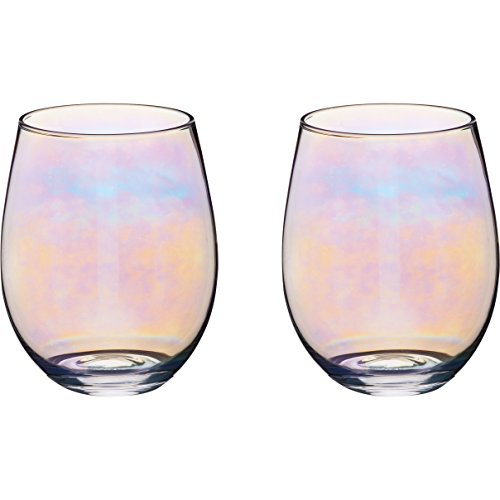 BarCraft Rainbow-Pearl Iridescent Tumbler Glasses, 600 ml (Set of 2)