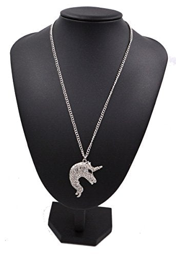 Silver Tone Chunky Unicorn Design Pedant Long Necklace (Organza Gift Pouch Included)