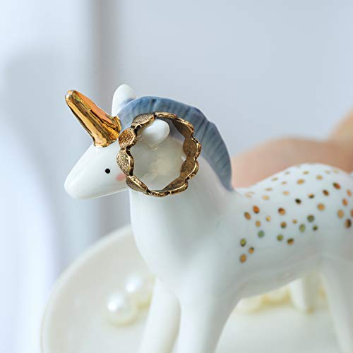 Vellarr Unicorn Ring Holder Jewelry Tower Ceramic Dish Plate Jewel Display Organizer Trinket Tray, Engagement Wedding Gift
