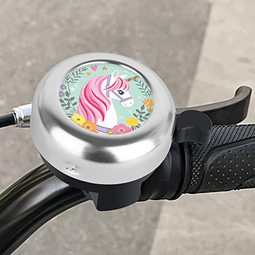 Cristin Tang Bicycle Bell Unicorn Cute Clear Sound Adjustable Size Aluminum Bike Accessories Bell Ring for Girls Women Kids Adults Silver