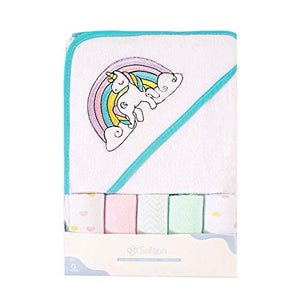 Unicorn And Rainbow Soft Baby Hooded Bath Towel and Washcloth