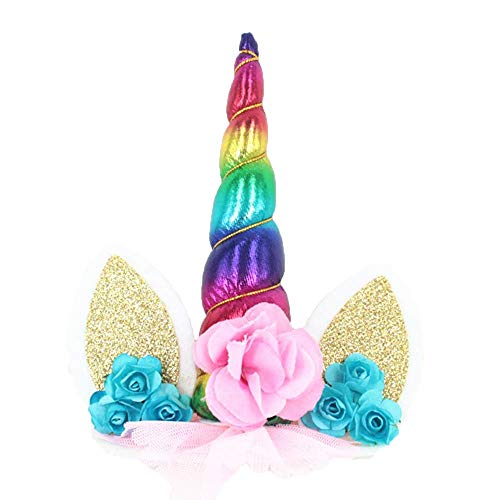 Rainbow Unicorn Cake Topper with Eyelashes Party Cake Decoration Supplies 5.8 Inch