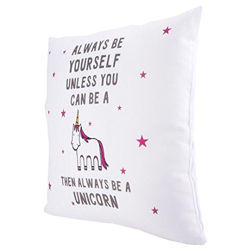 Unicorn cushion cover with funny quote and quote side on