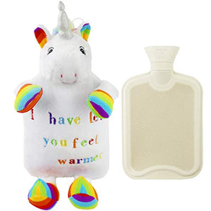 Rainbow Unicorn Hot Water Bottle With Plush Cover 