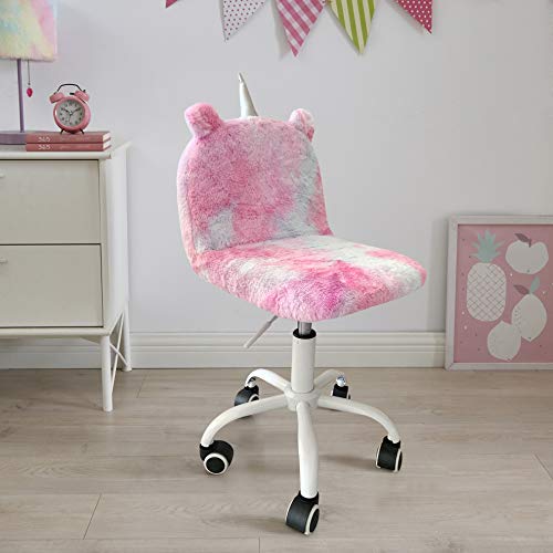 Kids Faux Fur Rolling Desk Chair | Unicorn Design | Multicoloured Fur 