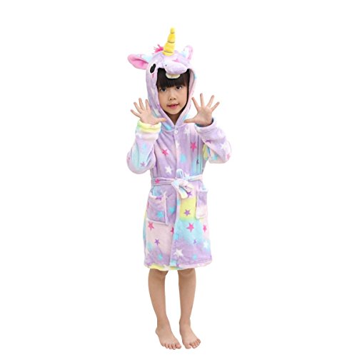 RGTOPONE Kids Soft Bathrobe Unicorn Fleece Hooded Sleepwear Robe Luxurious Dressing Gown Warm Comfortable Nightwear Cute Loungewear Housecoat