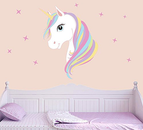 unicorn head wall art stickers - pastel colours