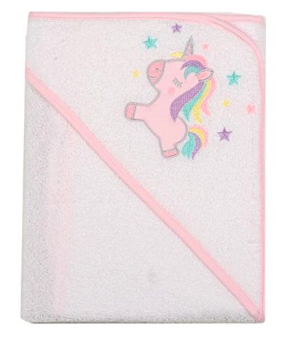 Baby Girls Beautiful White and Pink Unicorn Stars Hooded Bath Towel 70cm x 70cm