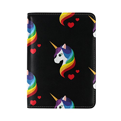 Black Unicorn Rainbow Leather Passport Holder | Cover Travel Wallet Case