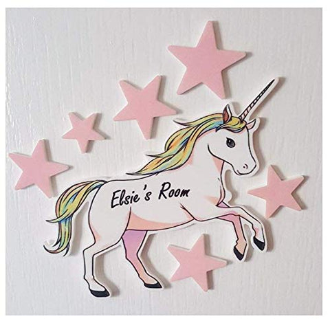 Personalised Colour Rainbow Unicorn Door Name Plaque Girl Boy Bedroom Room Sign
