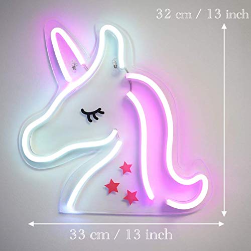 Unicorn Neon Light, 17.5 x 7inch LED“Unicorn”Wall Neon Signs, USB Powered Unicorn Light, Night Lights Wall Decor for Kids Room (with Two Hooks)