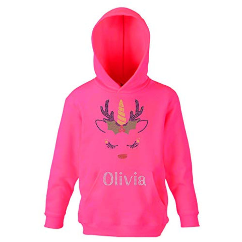Personalised Name | Christmas Unicorn Hoodie | Pink