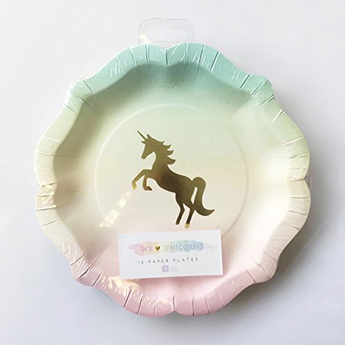 Talking Tables Gold Unicorn Pastel Ombre Plates, Napkins, Cups Tableware Party Pack for 12