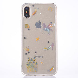 iPhone X Case [With Tempered Glass Screen Protector],Mo-Beauty Bling Shiny Cute Pattern Design Sparkle Glitter Soft TPU Silicone Case Cover For Apple iPhone X (Unicorn)