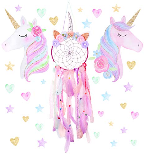2PCS Unicorn Wall Decoration Set | Unicorn Wall Stickers & Dream Catcher | Girls Bedroom