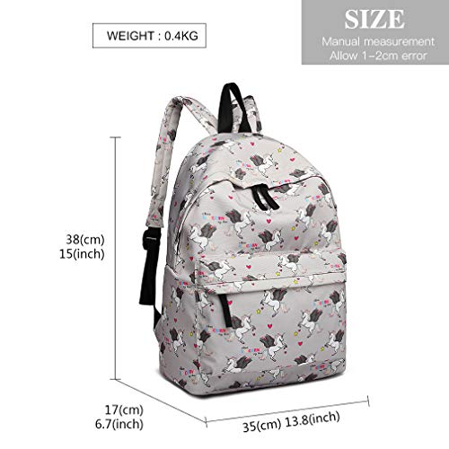 GOTYA Girls Unicorn Canvas Backpack Casual School Shoulder Bag Cartoon Prints Travel Rucksack (Grey)