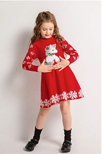 Girls Unicorn Red Dress | Christmas Jumper Dress 
