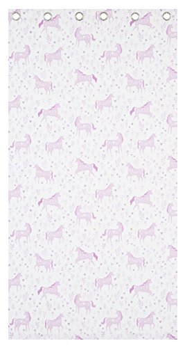 Unicorns, Flowers and Leaves Eyelet Curtains - Pink and White 168cm x 183cm